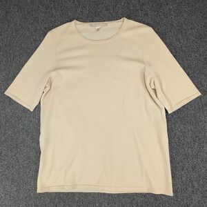 Belford Quiet Luxury Knit Top Women Large Cream Pima Cotton Short Sleeve Sweater